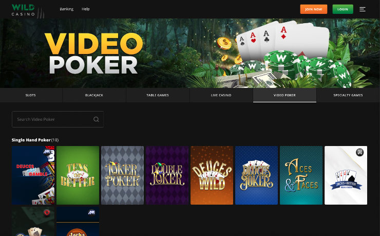 Wild Casino Video Poker Online
