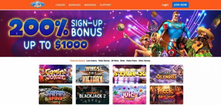 BigSpin Online Casino Homepage