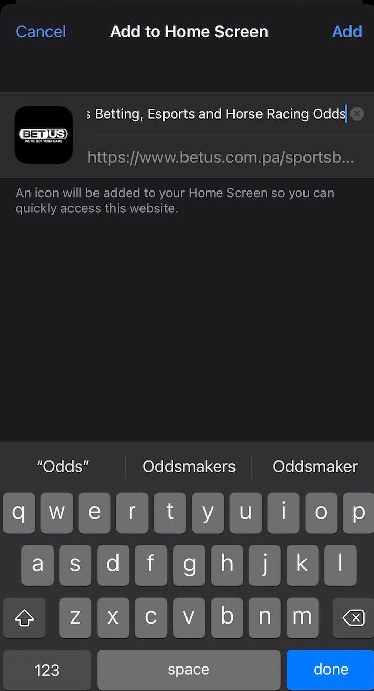 BetUS Betting App add to home screen