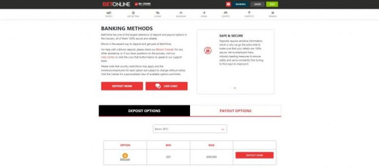 BetOnline Sportsbook Bitcoin Banking Page