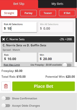 Bet slip at Betonline