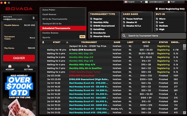 bovada tournaments