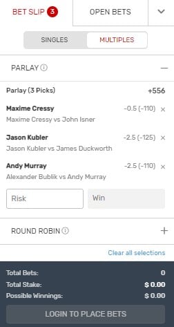 Example of tennis parlays at the best sportsbooks on Reddit