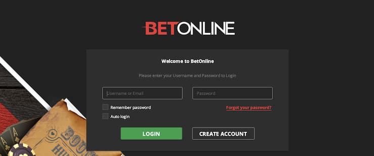 BetOnline login details page