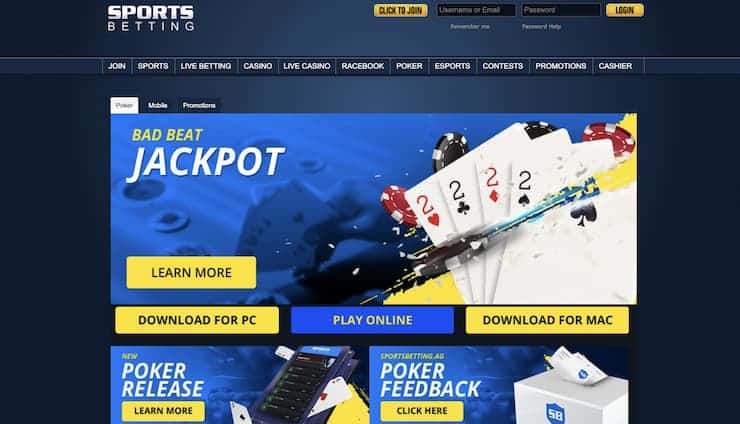 Sportsbetting.ag poker homepage