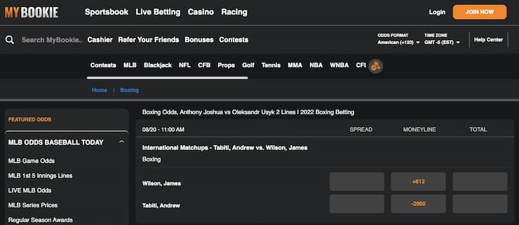 MyBookie bocing odds homepage - The best boxing odds