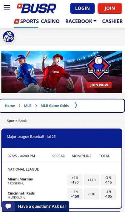 BUSR mobile sports betting homepage