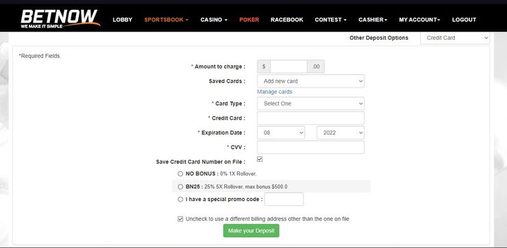 BetNow deposit with BetNow Promo Code options
