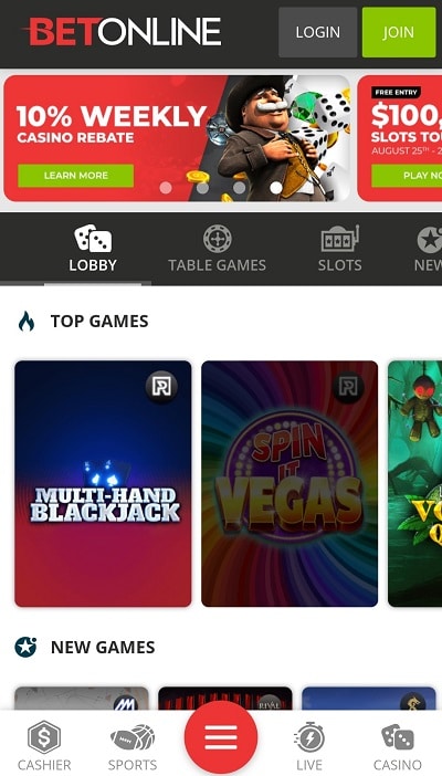 BetOnline Casino Mobile Site