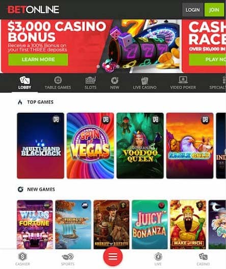 BetOnline Casino Web App Step 1