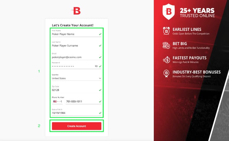 BetOnline Poker Registration Step 2