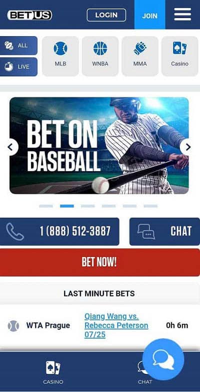 BetUS homepage - One of the best Vermont sports betting apps