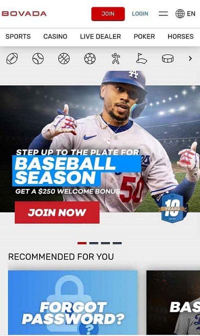 Bovada Sports homepage mobile