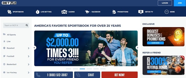 BetUS homepage for gambling in Mississippi