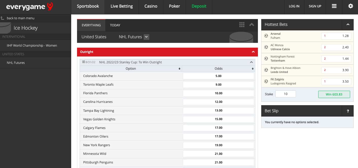 Everygame NHL futures Nevada