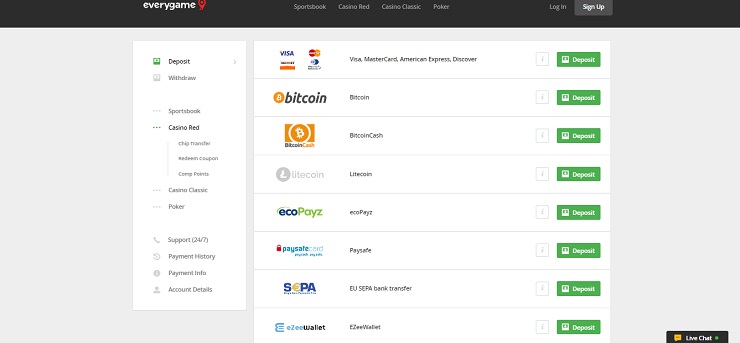 Everygame Payment Methods