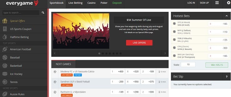 Everygame Sports Betting Site Homepage