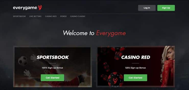 Everygame homepage with sports betting in New Hampshire