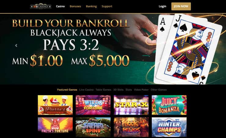 MYB casino homepage