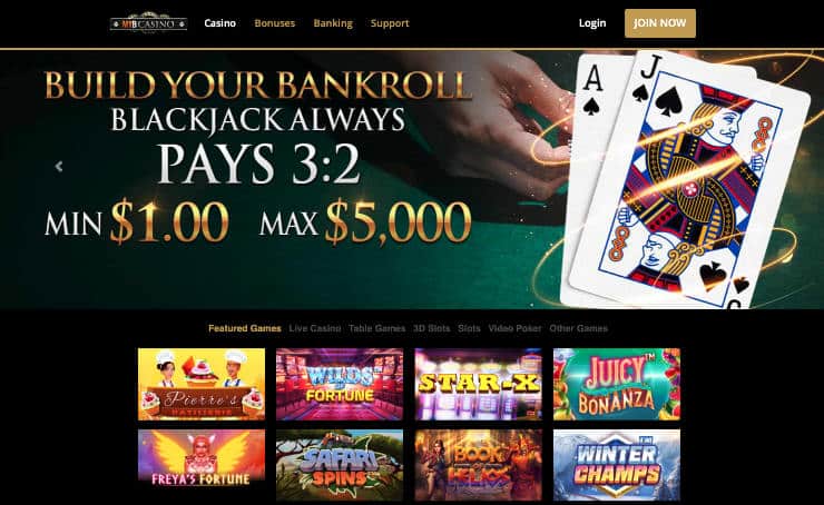 MyB Online Casino Homepage