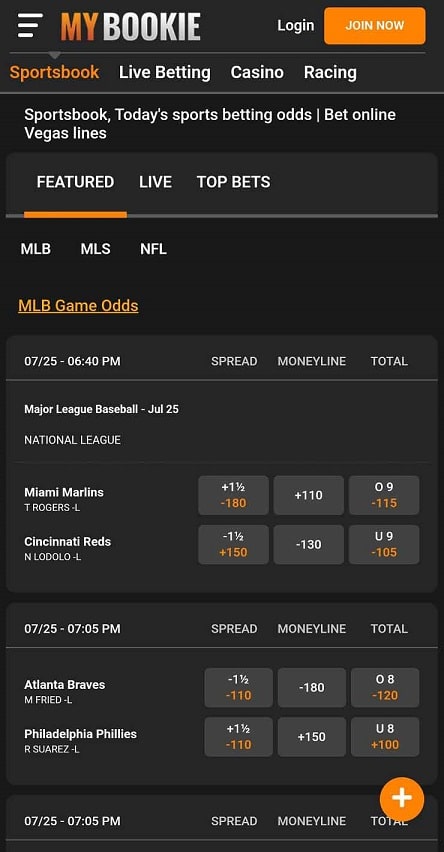 MyBookie mlb odds