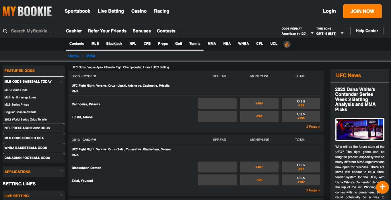 MyBookie UFC betting lines Colorado