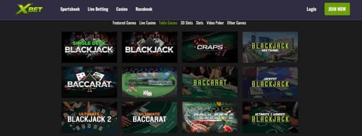 XBet Online Casino Table Games