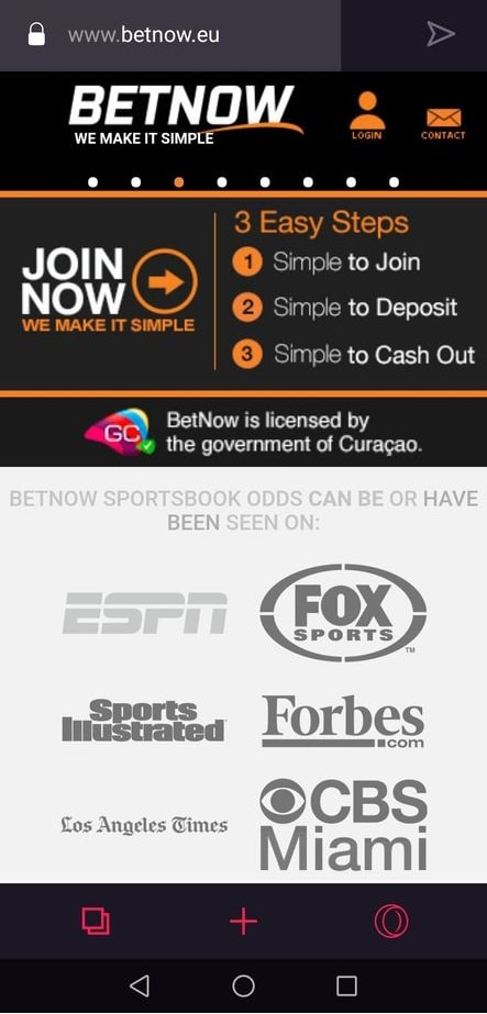 BetNow mobile homepage