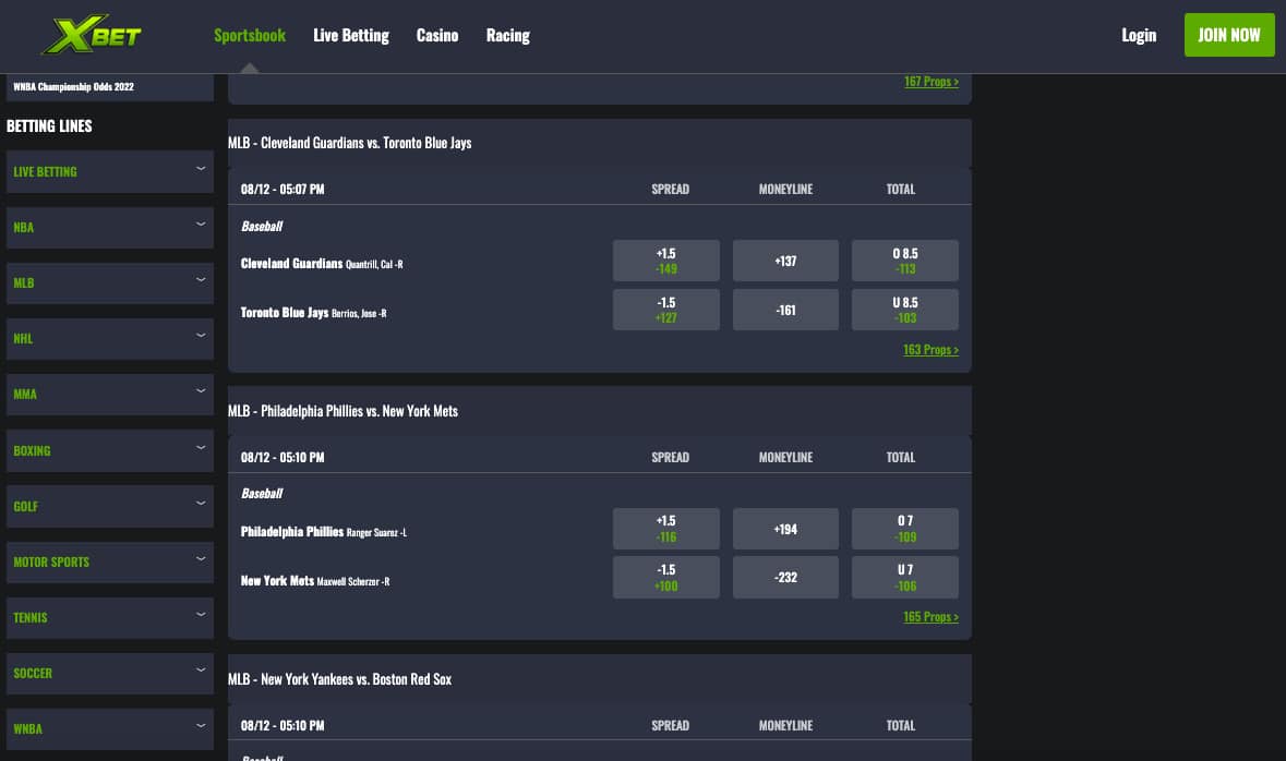 XBet MLB markets new