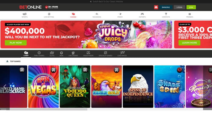 BetOnline Casino Homepage