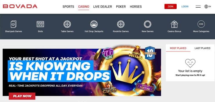 Bovada Online Casino Homepage