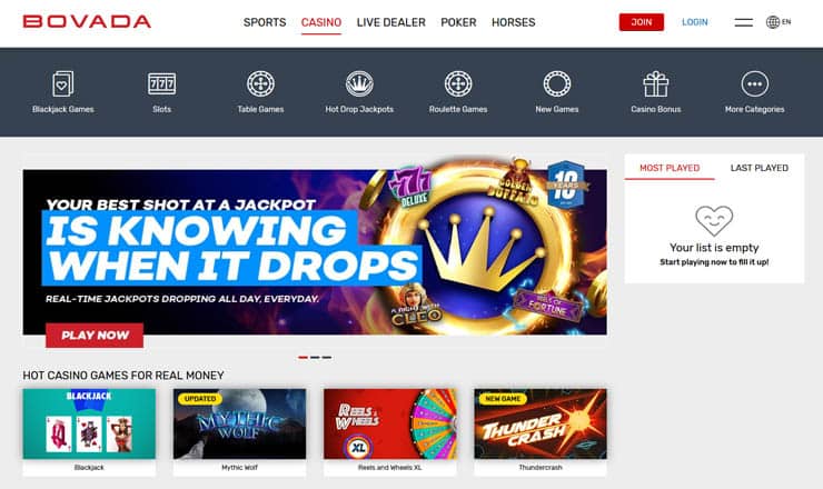 Bovada Online Casino Lobby