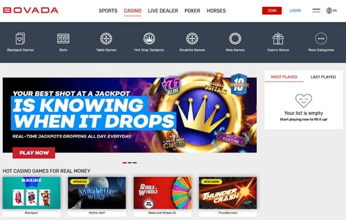 Bovada Online Casino Homepage