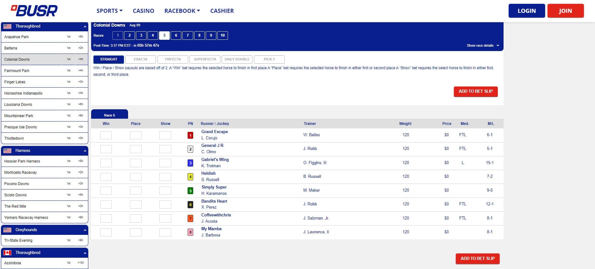 BUSR racebook