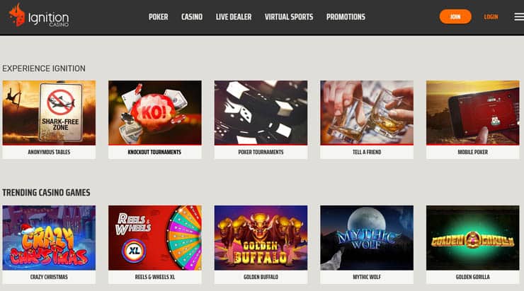 Ignition Online Casino Homepage