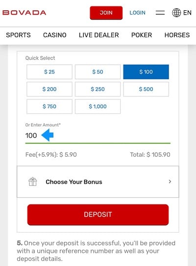 Bovada deposit mobile