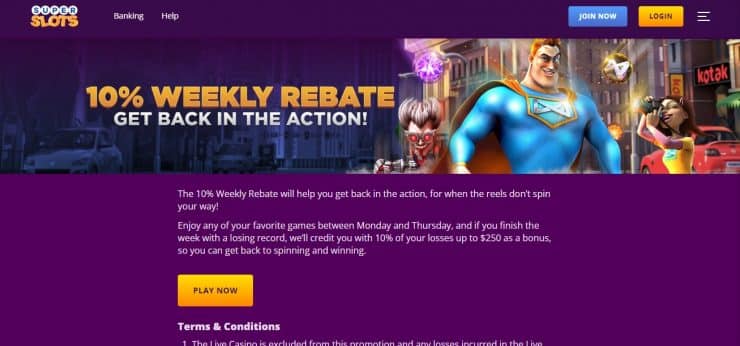 Super Slots rebate offer