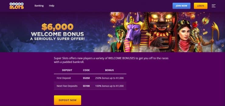 Multiple Super Slots bonus codes for new players