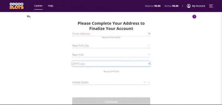 Address verification screen