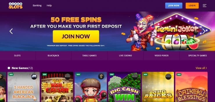 Super Slots homepage