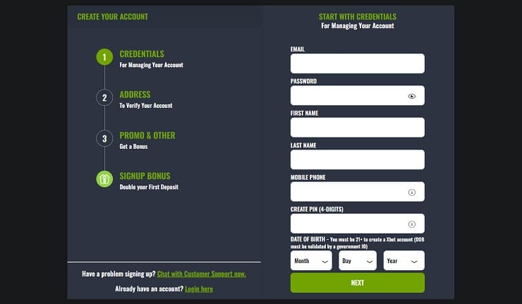 XBet Registration Form