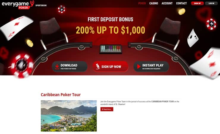 Everygame Poker Review, 200% up to $1,000