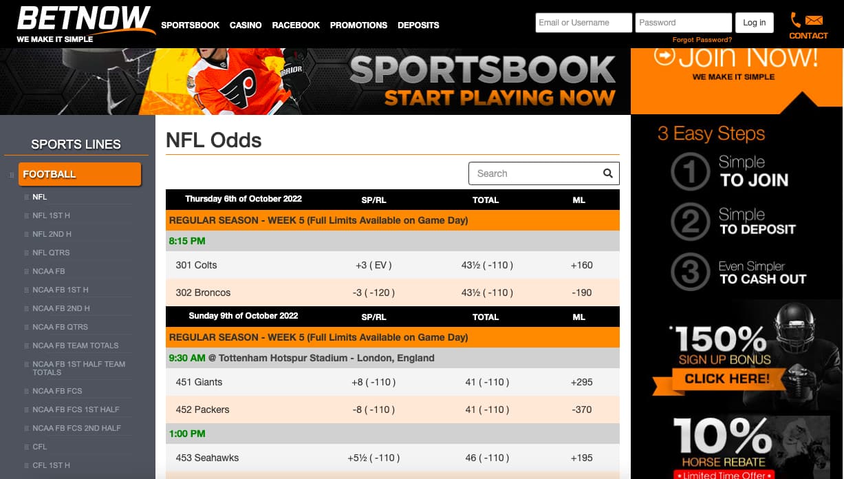 BetNow NFL lines new betting sites