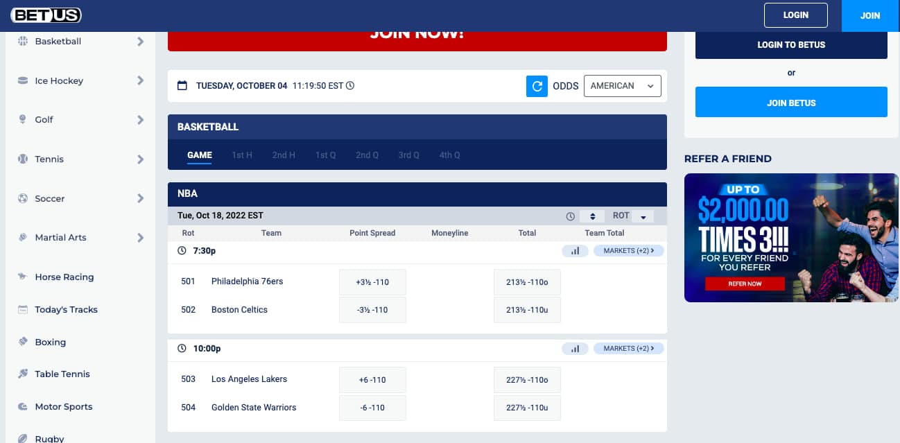 BetUS NBA lines new betting sites