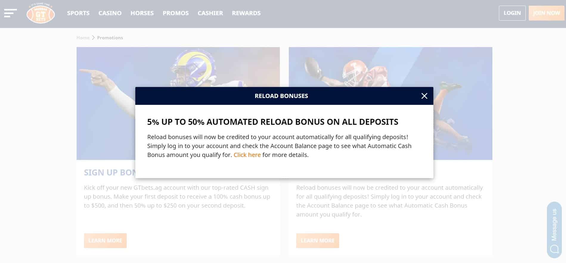 gt bets reload offer