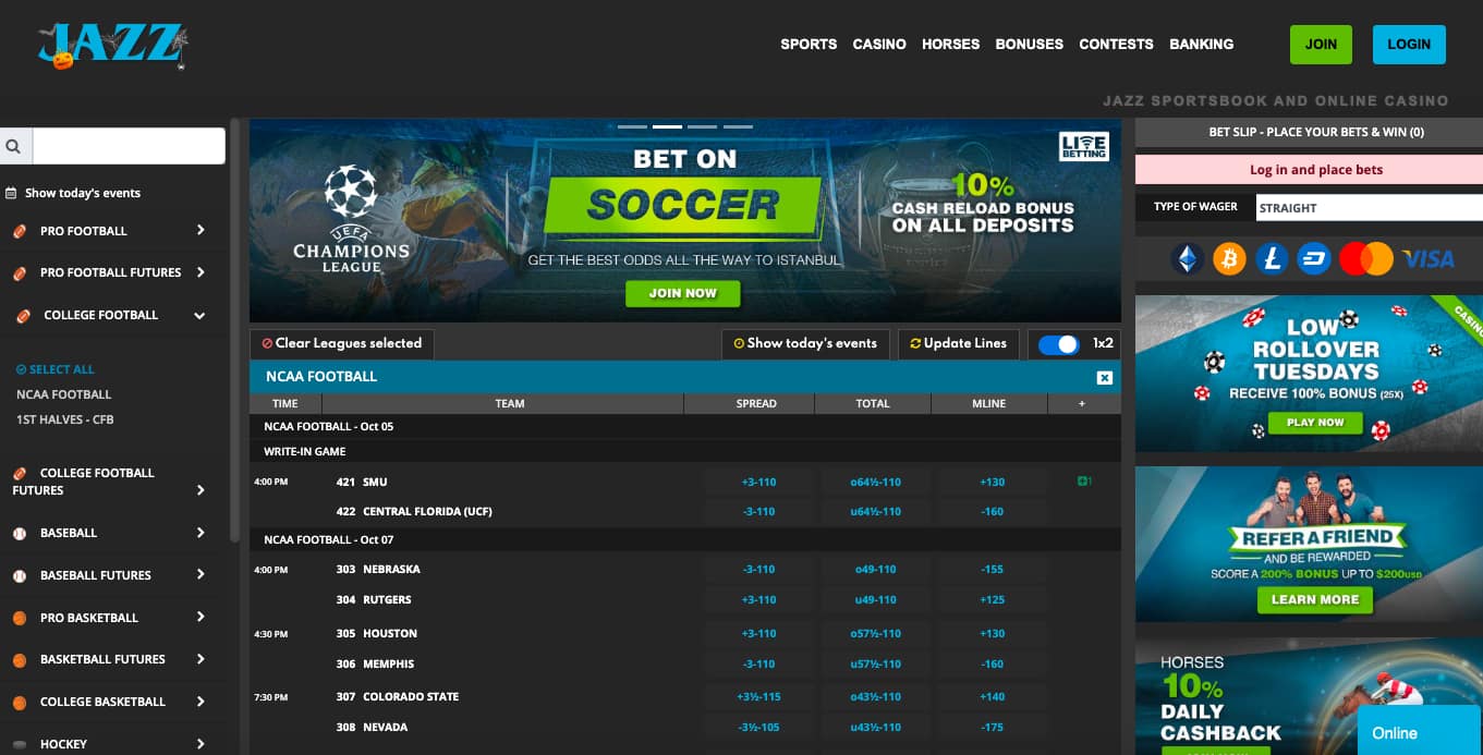 Jazz college football markets new betting sites