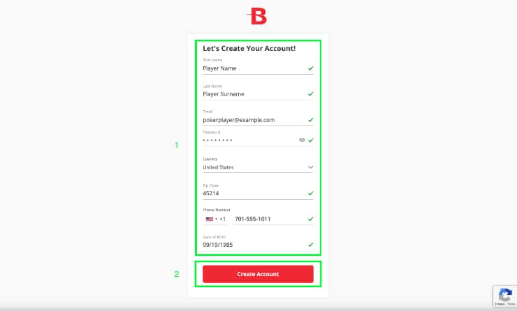 BetOnline Registration Step 2