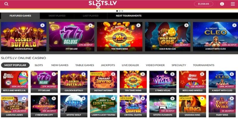Slots.lv homepage - Best offshore casino