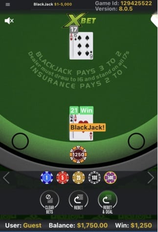 Blackjack table game on social casino apps
