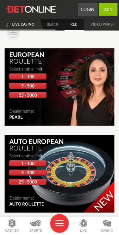 Live Roulette at BetOnline